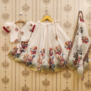 Shoryam Fashion - Lehenga Choli para Niños, Totalmente Cosido, al por Mayor |   Traje Étnico Floral Color Marfil para Niñas, Poliéster de Secado Rápido y Sin Arrugas - Product Image 4