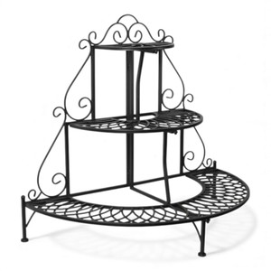Moderno Soporte de Metal Negro de Dos Niveles para Plantas con Estante de Rejilla Abierta para Decoración de Jardín Interior y Balcón - Product Image 4