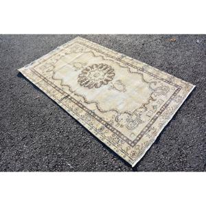 Turkish 3.6x6.2 ft Rug, Accent Vintage Rug, <b>Brown</b> Floral <b>Wool</b> Rug - Product Image 2