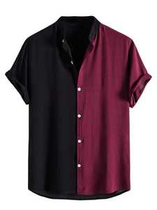 100% Organic Cotton Anti-Wrinkle Breathable Poplin V-neck Short Sleeve Casual <b>Shirt</b> Embellished Non-Stretch Summer Men's - Product Image 6