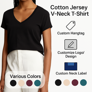 Camiseta Casual de Algodón con Cuello en V para Mujer, Ropa de Marca Privada, Suministro Directo de Fábrica, OEM, ODM, Ecológica - Product Image 6