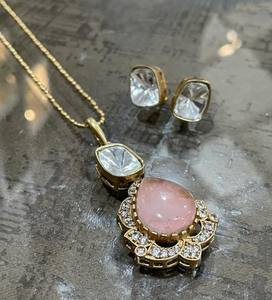 Conjunto de cadena de eslabones de estilo Polki chapado en oro de latón, joyería de moda, collar Artificial, joyería de moda - Product Image 1