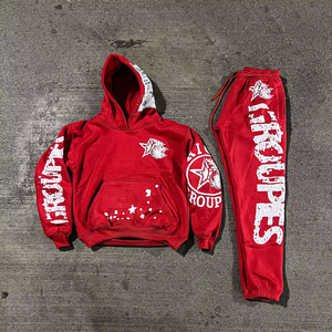 Conjunto Deportivo de Invierno para Hombre, con Sudadera con Capucha y Pantalones Deportivos, Diseño Holgado, Estampado, de Forro Polar, Cortavientos - Product Image 6