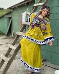 เดรสยาวสไตล์วินเทจของชนเผ่าอัฟกานิสถานกระโปรงจีบขนาดพลัสไซส์ - Product Image 3