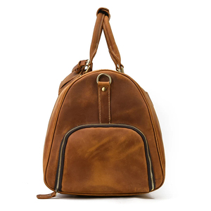 Sac de voyage pliable en cuir véritable, sac de week-end portable avec fermeture à glissière et sangle réglable, durable, marron - Product Image 3