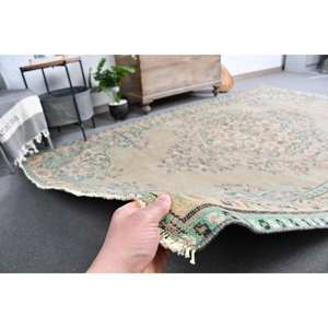 Tapis en laine vert Beige classique 5.9X9.4 pieds Vintage turc plat tissage Patchwork motif pour salon décor couloir utiliser Latex - Product Image 4