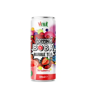 Ready To Ship 320ml Popping Boba Bubble Tea Strawberry Juice Drink Low Fat Free Sample Manufacture Vietnam Private Label OEM