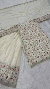 Collection d'été Ensemble de fausses georgettes lourdes Broderie Séquence de travail Bordure en dentelle pour la tenue de fête indienne pakistanaise Top-Sarara - Product Image 6