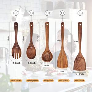 Juego de utensilios de cocina de madera de teca de 5 piezas, cucharas Premium, volteadores, espumadera y espátulas para juego de cucharas de cocina gourmet - Product Image 6