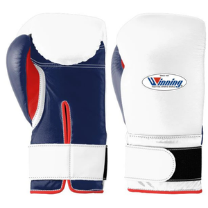 Professional White Navy Red Leather Boxing Gloves <b>Velcro</b> Wrist Training Sparring Gloves for Men and Women - Product Image 1