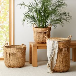 Customize Size Toy Organizer Home <b>Basket</b> <b>With</b> <b>Lid</b> <b>Seagrass</b> Water Hyacinth Jute <b>Basket</b> Storage At Home Layout For Laundry Room - Product Image 2
