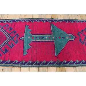 พรมตุรกีวินเทจขนาด 3.3x11 ฟุต, พรมปูพื้น, พรมขนสัตว์สีแดง - Product Image 2