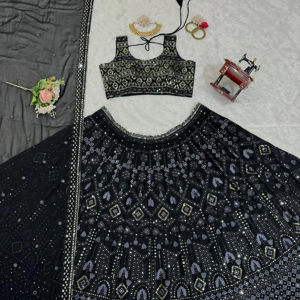ชุดแต่งกายสำหรับนักออกแบบปาร์ตี้ lehenga choli พร้อมด้ายและลำดับการทำงาน - Product Image 3