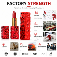 Lápiz Labial de Lujo con Diamantes Facetados Rojo Rubí, Marca Privada, Logotipo Personalizado, Efecto Prisma Metálico, Venta al Por Mayor, Fabricante de Maquillaje OEM, MOQ Bajo