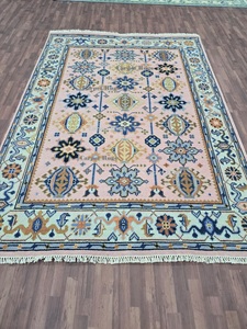 Alfombra Oushak rosa de 5x8, Alfombra de lana hecha a mano, alfombra de estilo turco, patrón geométrico Floral bohemio, decoración para sala de estar - Product Image 5