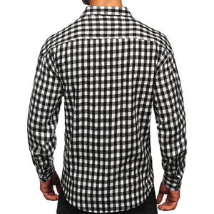 Camisa de franela para salidas casuales en patrón a cuadros en blanco y negro con camisa de motocicleta certificada CE con armadura para agregar - Product Image 3