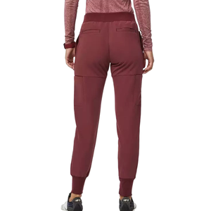 ชุดสครับทางการแพทย์สำหรับผู้หญิงเบอร์กันดีเสื้อแขนสั้นมีกระดุมมีกระเป๋าและกางเกงมีเชือกรูดคลินิกโรงพยาบาลมืออาชีพ - Product Image 3