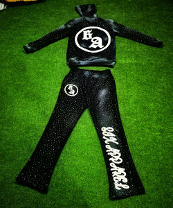 Ensemble de vêtements pour hommes en molleton lourd 360 GSM à séchage rapide, style streetwear empilé, pantalon de survêtement et sweat-shirt d'hiver, strass, haute qualité, nouveauté - Product Image 3