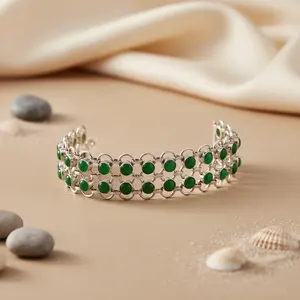 Women's Silver Green Beaded <b>Bracelet</b> with Garnet and Quartz <b>Jade</b> Material Gold Plated for Daily Wear and Gifts - Product Image 1