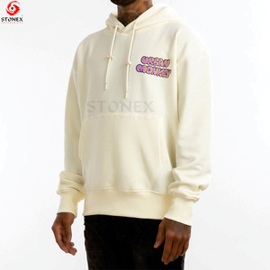 Sweat à capuche épais pour hommes de haute qualité, couleur unie, brodé et teint en plaine pour l'hiver, vente en gros - Product Image 3