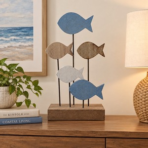 Juego de Esculturas de Peces de Madera Hechas a Mano, Decoración Costera, Soporte Artístico para Exhibición en Sala de Estar, Mesa Interior - Product Image 2