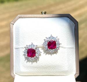 ต่างหูทับทิมสีแดงที่ยอดเยี่ยม925เงินสเตอร์ลิงต่างหูทับทิมสีแดงหรูหราต่างหูพลอยเพทายหินเจ้าสาวเครื่องประดับอาร์ตเดคโค - Product Image 3