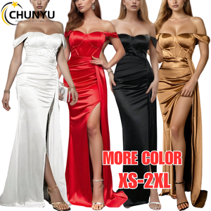 Vestido de Festa de Cetim de Um Ombro Só com Fenda de Luxo Elegante para Madrinhas e Formaturas Longo 2023 - Product Image 1