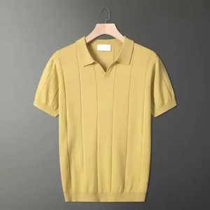Polo en coton extensible pour hommes, couleur unie, coupe ajustée, col rabattu, quart de bouton ODM, t-shirt d'été confortable - Product Image 4