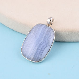 925 pendentif en argent Sterling naturel bleu dentelle agate pierre précieuse plaqué charme religieux avec diamant strass alliage numéro - Product Image 4