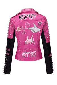 Dernière conception 2025 Veste en cuir pour femme pour femme Rivet clouté Floral Moto Biker Manteau court à revers - Product Image 2