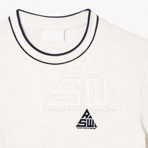 T-shirt blanc à manches courtes pour homme, imprimé sur le devant, bordure contrastée, coupe classique, style décontracté, col rond, jersey de coton, écologique, séchage rapide - Product Image 5