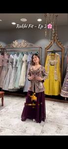 Ensemble Sharara Dupatta de mariage traditionnel indien pour femmes, robe Salwar ethnique, matière en faux georgette, soleil - Product Image 4