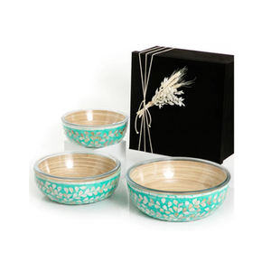 Ensemble de 3 bols de service en bois et verre Vaisselle élégante pour mariages événements Resorts et cuisine - Product Image 3