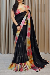 Nouveau Catalogue Launch Soie Douce Avec Bordure En Satin Et Chemisier Fantaisie sari en vente en ligne - Product Image 6