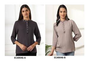 Motif floral élégant coton rayonne Kurti pour les femmes léger moderne Indo Western Top plaine teint Technique pour la mode d'été - Product Image 3