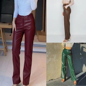 Pantalones de cuero de mujer de alta calidad de nuevo estilo-Pantalón acampanado de invierno delantero plano ligero estilo Flapper recién llegado - Product Image 4