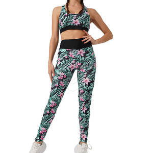 Conjunto de entrenamiento de 2 piezas de talla grande para mujer para Sujetador deportivo y pantalones de Yoga de cintura alta con cintura elástica transpirable de secado rápido - Product Image 1