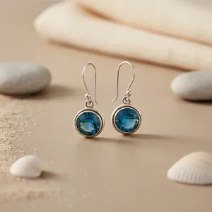 925 Silver Hook Closure Polished Finish Dangle <b>Earrings</b> <b>Blue</b> <b>Topaz</b> Garnet Amethyst Pearl Diamond Silver Plated Hook Shape - Product Image 2