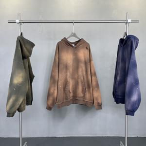 Suéter en blanco sudaderas con capucha para hombre Logotipo personalizado Algodón French Terry Vintage Acid Wash Sudadera con capucha Desgastada Venta al por mayor Moda DDP Envío - Product Image 1