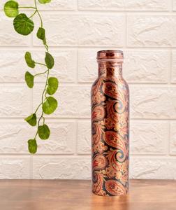 Bouteille en cuivre imprimée paisley multicolore de luxe avec revêtement brillant pour une hydratation élégante et décorative - Product Image 3