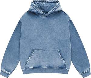 Sudadera con capucha cálida para hombre, sudadera con capucha de lana de algodón pesado lavado con ácido, ropa informal lavada con ácido, diseño minimalista - Product Image 6