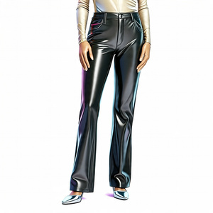 Pantalón de cuero de moda de alta calidad para mujer, pantalón de cuero negro brillante, pantalón de cuero PU de estilo callejero para mujer - Product Image 1
