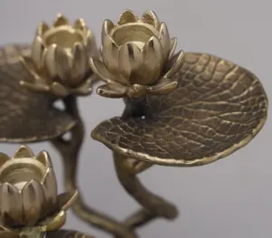 Vintage aluminum lotus leaf <b>gold</b> <b>candle</b> holder stunning vintage-style candelabra stand perfect for adding charm and style - Product Image 5