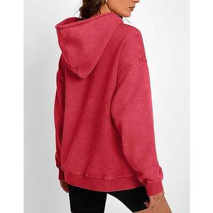 Wholesale Women Acid <b>Wash</b> Winter Fleece Hoodie High Quality Casual with Long Sleeve V-Neck Button-Up Design - Product Image 6