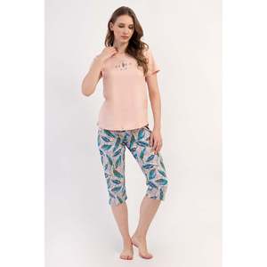 Conjunto de pantalón capri y top de cuello redondo KADIN P.SUPREM O YAKA KISA KOL ETEGI OVAL - Rosa suave - Rosa suave - Product Image 1