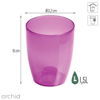 Pot COUBI ORCHID 1.5L, dimensi (mm) 132x132x160, warna ungu transparan