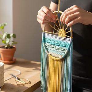 Art en macramé coloré de style lever de soleil pour une décoration intérieure lumineuse, une présentation murale vibrante et un style d'intérieur moderne en provenance d'Inde - Product Image 4