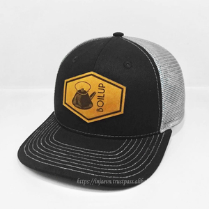 Chapeaux de camionneur noirs avec logo brodé en cuir, chapeaux de camionneur dos en maille de haute qualité - Product Image 4