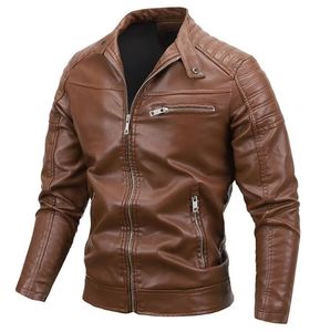 Chaqueta cortavientos fina de cuero PU para hombre 2025, chaqueta informal de moto con cremallera de Color sólido, ropa de calle con capucha, teñida lisa - Product Image 6