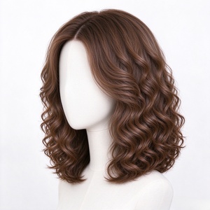 Peluca de Cabello Sintético con Frente de Encaje Ondulado Marrón, Peluca Corta Bob Ondulada sin Pegamento para Uso Diario - Product Image 2